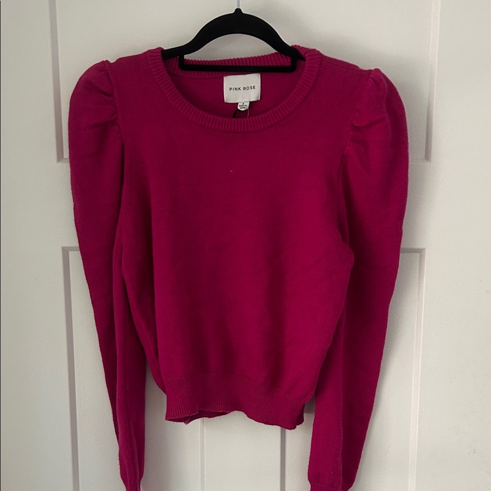 Pink Rose Fuchsia Puff Sleeve Top